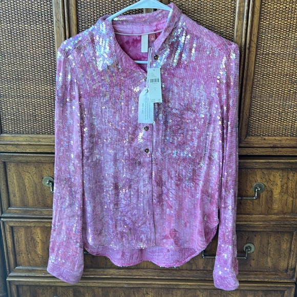 Pilcro Tops - Pilcro Pink Sequin Button-Up Blouse